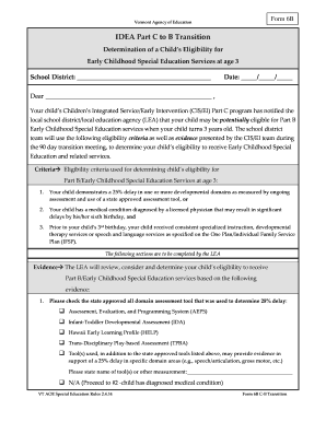 Form 6(b): Part C to Part B Transition - Vermont Agency of Education - education vermont