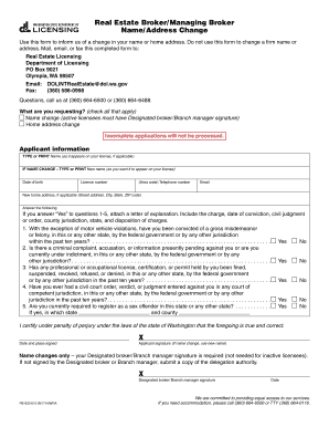 Washington Real Estate Broker Name/Address Change Form