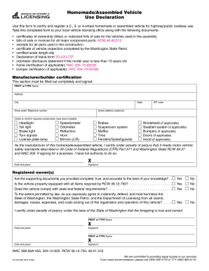 Washington Homemade Vehicle Use Declaration