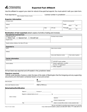Washington Fuel Export Affidavit