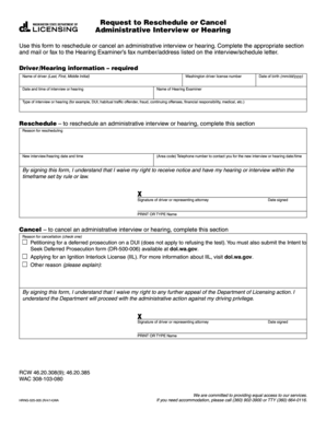 Washington Administrative Interview Rescheduling Form