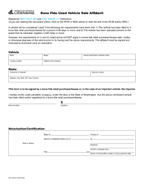 Bona Fide Used Vehicle Sale Affidavit