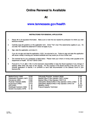 Tennessee Medical Board Unit Renewal Application