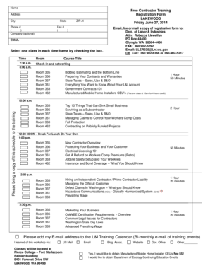 Washington Contractor Training Registration Form