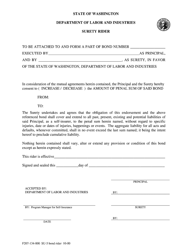 Fillable Online lni wa F207-134-000 surety rider Fax Email Print ...