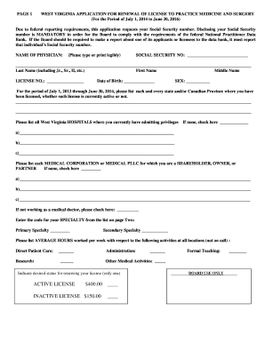 West Virginia Medical License Renewal Application
