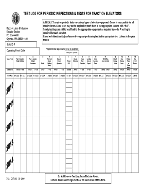 Traction Elevator Inspection Test Log
