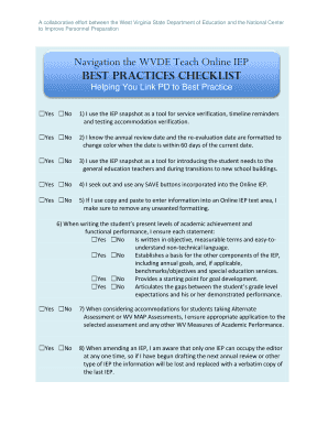 West Virginia Online IEP Best Practices Checklist
