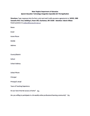Fillable Online wvde state wv TIS Application - West Virginia ...