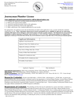 Wisconsin Journeyman Plumber License Application