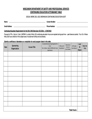 Wisconsin Social Work Continuing Education Audit Form