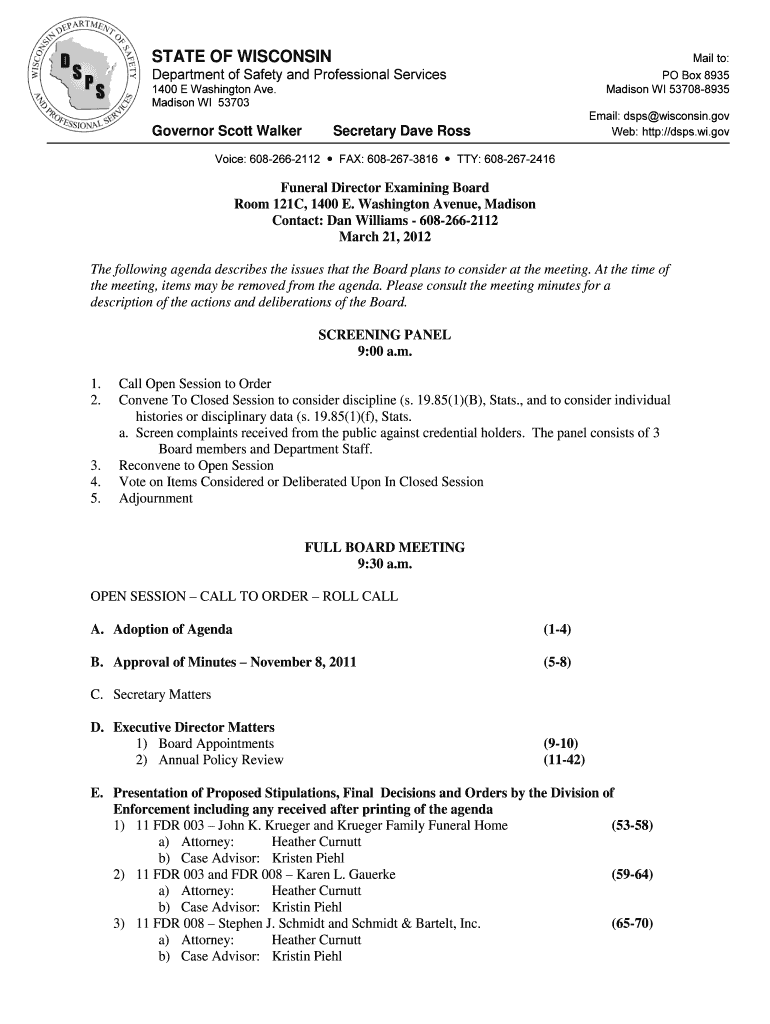 Fillable Online dsps wi Funeral Director Examining Board dsps wi Fax Email Print pdfFiller
