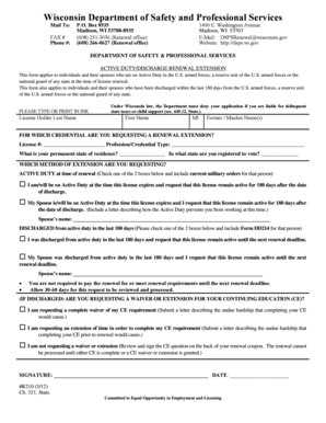 Wisconsin Active Duty/Discharge Renewal Extension