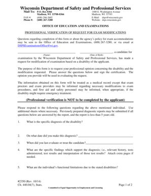 Wisconsin Exam Modification Request Form