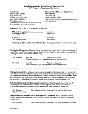 Professional Resumé or Vita Template