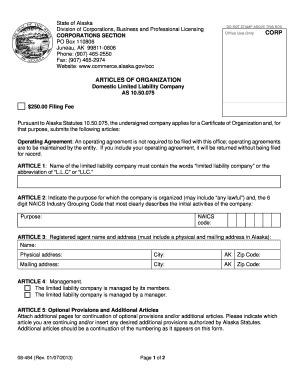Alaska Articles of Organization for Domestic LLC