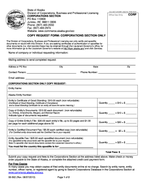 Alaska Corporation Copy Request Form