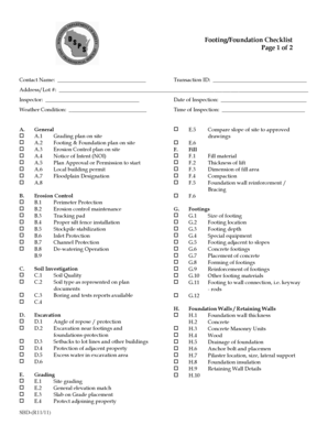 Footing/Foundation Inspection Checklist