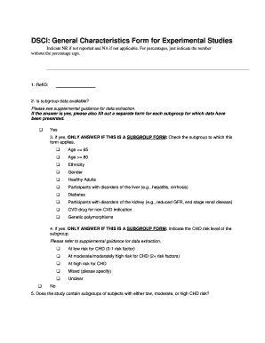 DSCI General Characteristics Form for Experimental Studies