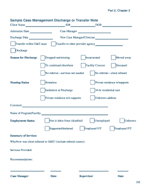 Sample Case Management Discharge or Transfer Note