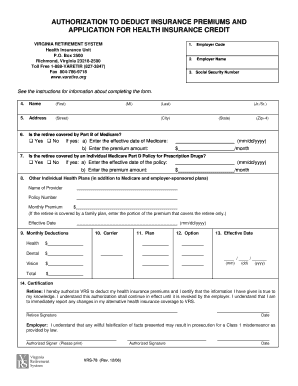 Authorization to Deduct Insurance Premiums and Health Insurance Credit Application