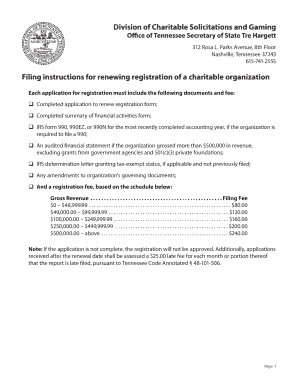 Tennessee Charitable Organization Registration Renewal Instructions