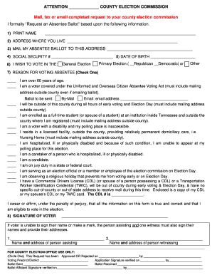 Tennessee Absentee Ballot Request Form