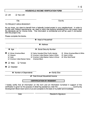 Household Income Verification Form
