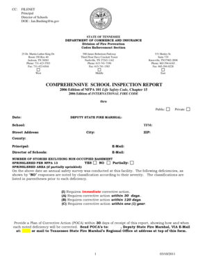 Tennessee School Fire Safety Inspection Report