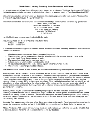 Work Based Learning Summary Sheet Procedures and Format - tn