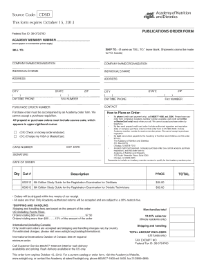 Academy of Nutrition and Dietetics Publications Order Form
