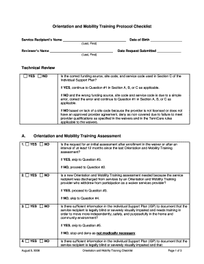 Orientation and Mobility Training Protocol Checklist