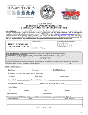 Tennessee Adult Day Care Fingerprint Application Form