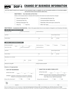 New York City DOF-1 Change of Business Information