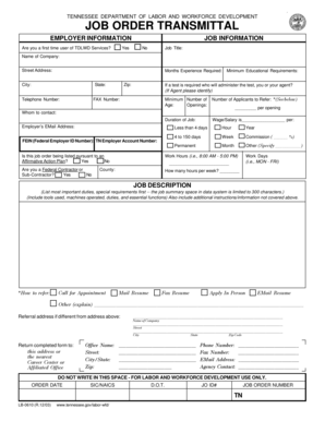 Tennessee Job Order Transmittal Form