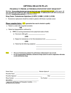 Optima Health Plan Pharmacy Prior Authorization