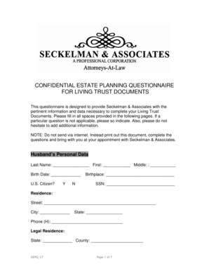 Confidential Estate Planning Questionnaire for Living Trust Documents
