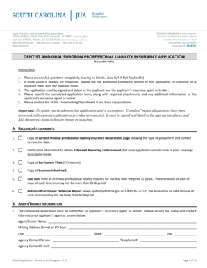 Dentist and Oral Surgeon Professional Liability Insurance Application