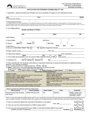 University of New Mexico Extension Credit Program Application