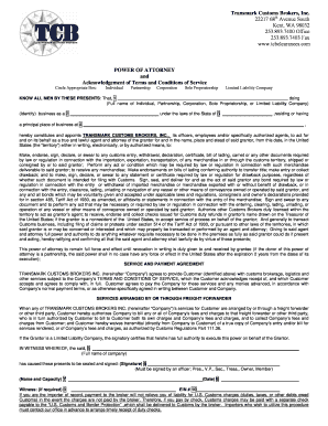 Power of Attorney for Customs Brokerage