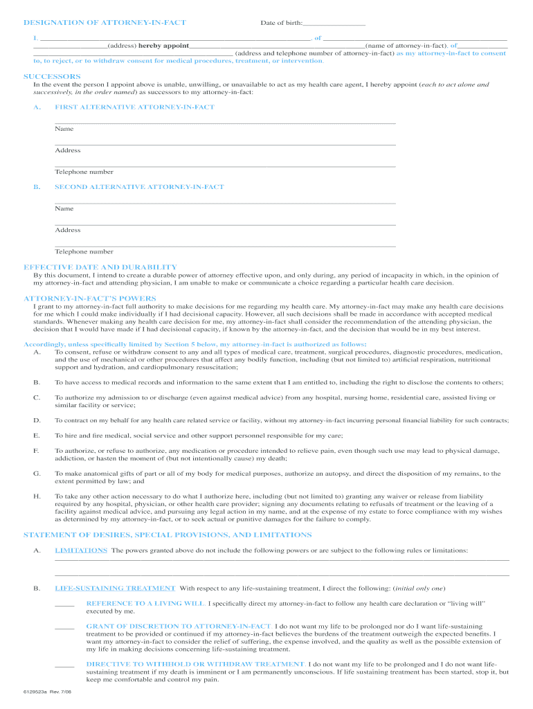 Fillable Online DESIGNATION OF ATTORNEYINFACT Fax Email Print pdfFiller