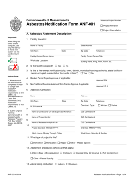 Massachusetts Asbestos Notification Form ANF-001