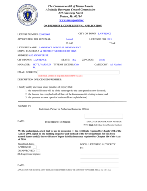 Massachusetts On Premises License Renewal Application