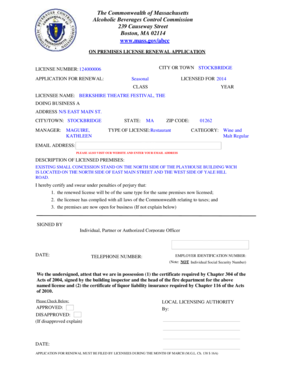 Massachusetts On Premises License Renewal Application