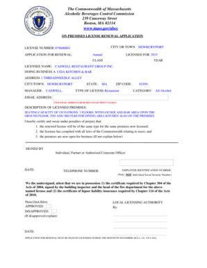 Massachusetts On Premises License Renewal Application