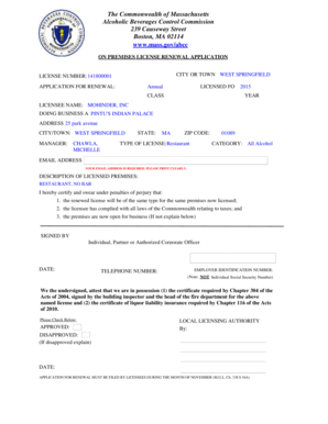 Massachusetts On Premises License Renewal Application