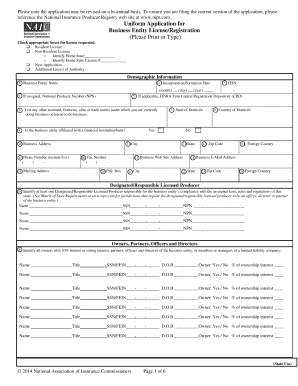 Uniform Business Entity License Registration Application