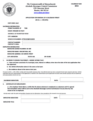 Massachusetts Salesman Permit Renewal Application