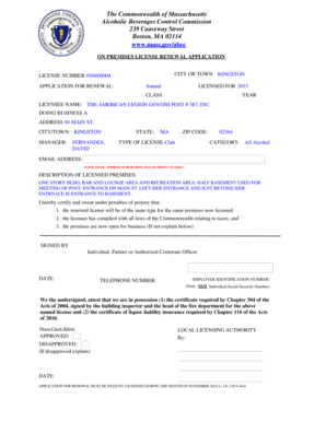 Massachusetts On Premises License Renewal Application