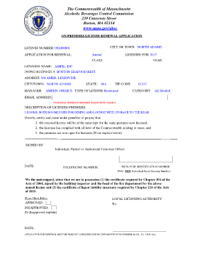 Massachusetts On Premises License Renewal Application